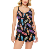 Skate Board Pattern Print Design 04 Chest Sexy Pleated Two Piece Swim Dress