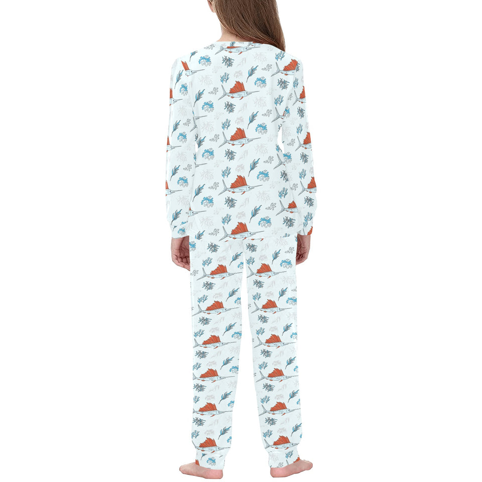 Swordfish Pattern Print Design 03 Kids' Boys' Girls' All Over Print Pajama Set