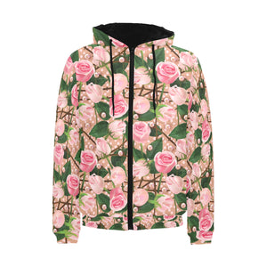 Rose Pattern Print Design 04 Men's Padded Hooded Jacket(ModelH42)