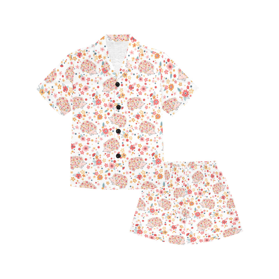 Hedgehog Pattern Print Design 03 Kids' Boys' Girls' V-Neck Short Pajama Set