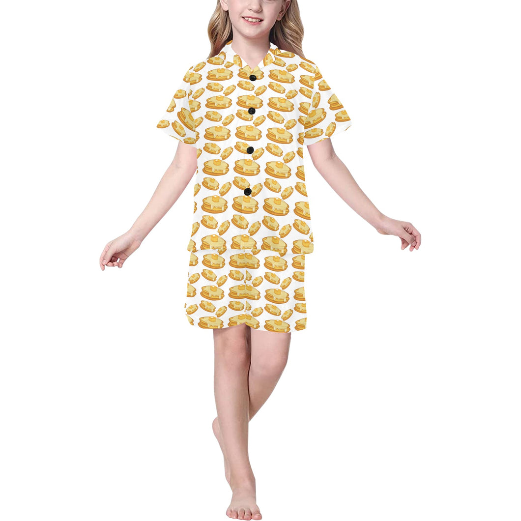 Pancake Pattern Print Design 05 Kids' Boys' Girls' V-Neck Short Pajama Set