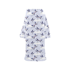 Swallow Pattern Print Design 03 Blanket Robe with Sleeves