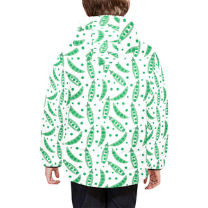 Green Peas Pattern Print Design 01 Kids' Boys' Girls' Padded Hooded Jacket