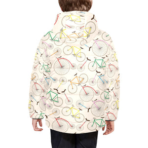 Bicycle Pattern Print Design 04 Kids' Boys' Girls' Padded Hooded Jacket