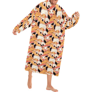 Squirrel Pattern Print Design 04 Blanket Robe with Sleeves