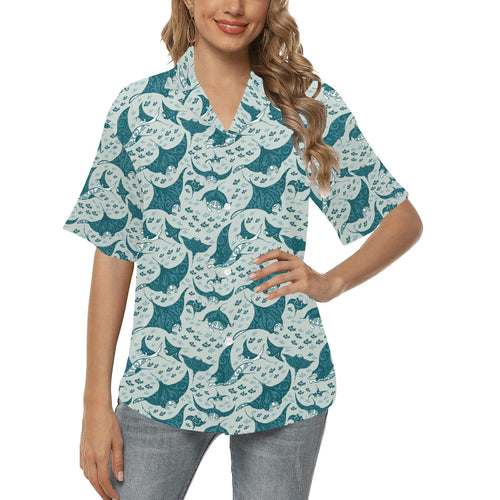 Stingray Pattern Print Design 01 Women's All Over Print Hawaiian Shirt