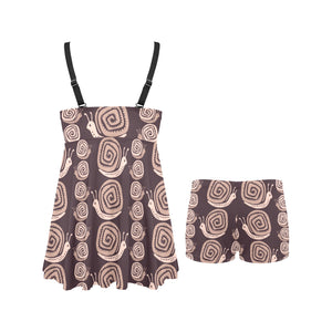 Snail Pattern Print Design 03 Chest Sexy Pleated Two Piece Swim Dress