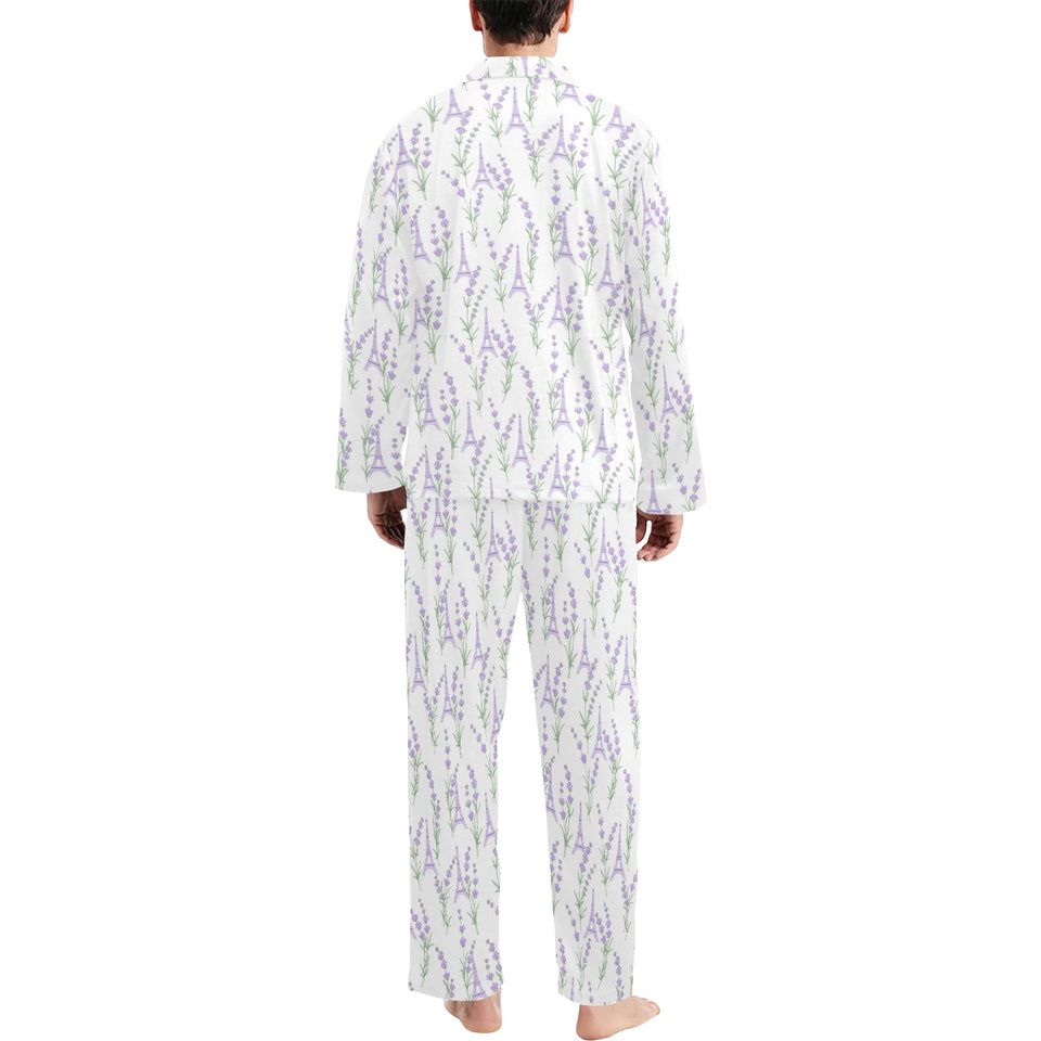 Eiffel Tower Lavender Pattern Print Design 01 Men's Long Pajama Set