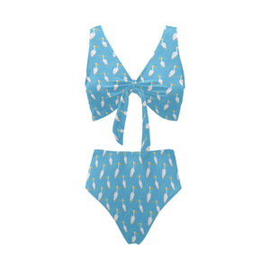 Pelican Pattern Print Design 02 Chest Bowknot High Waisted Bikini Swimsuit