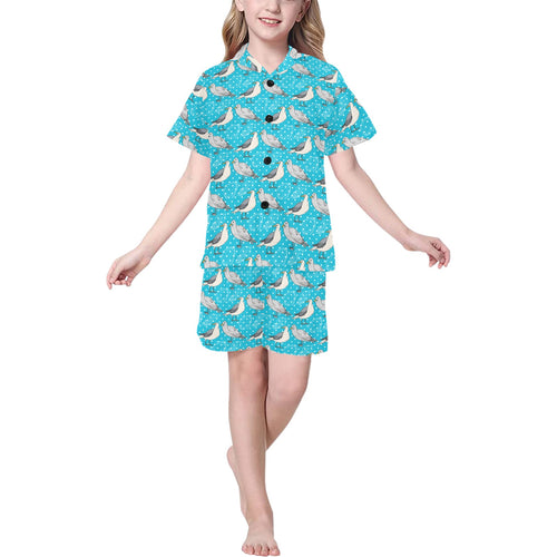 Seagull Pattern Print Design 02 Kids' Boys' Girls' V-Neck Short Pajama Set