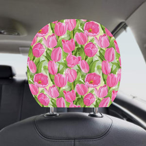 Pink Tulip Pattern Car Headrest Cover