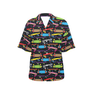 Skate Board Pattern Print Design 03 Women's All Over Print Hawaiian Shirt