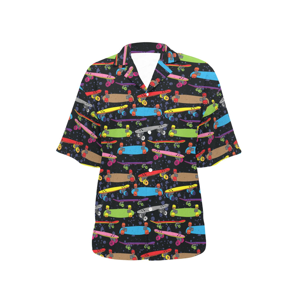 Skate Board Pattern Print Design 03 Women's All Over Print Hawaiian Shirt