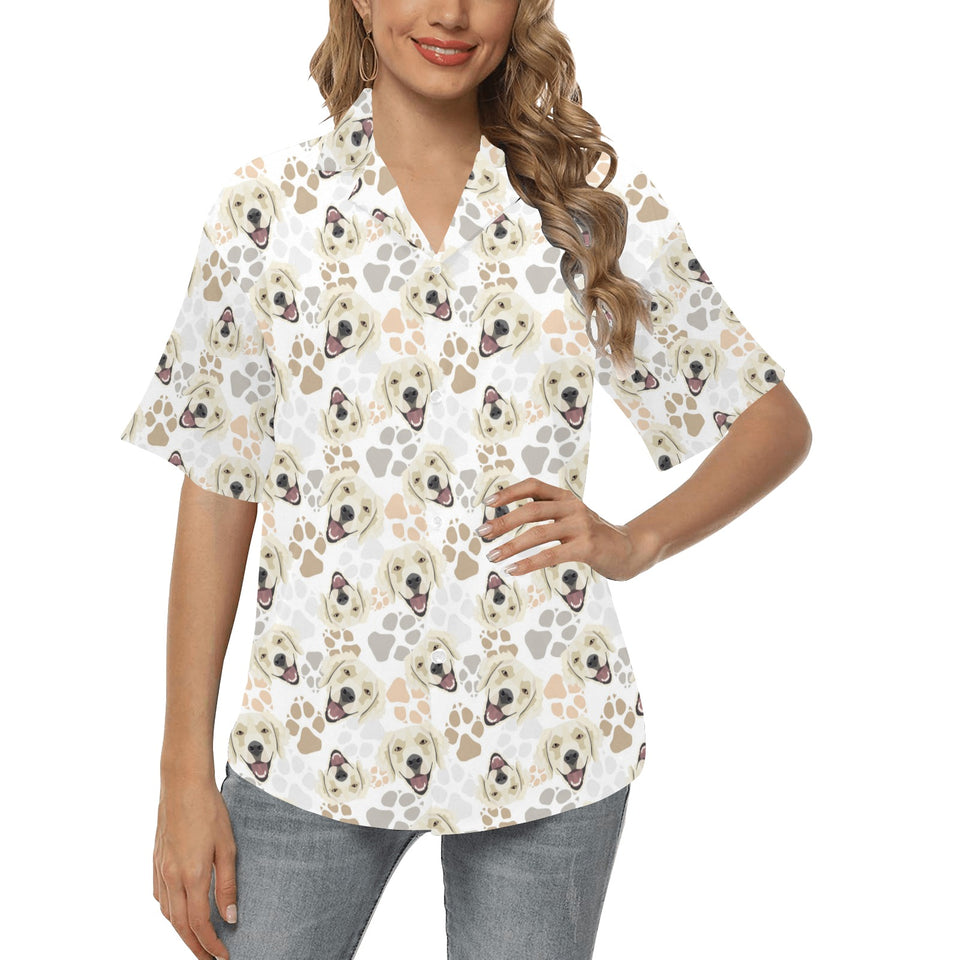 Golden Retriever Pattern Print Design 02 Women's All Over Print Hawaiian Shirt