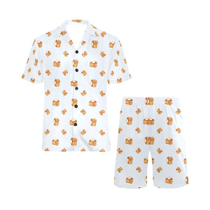 Pancake Pattern Print Design 03 Men's V-Neck Short Pajama Set