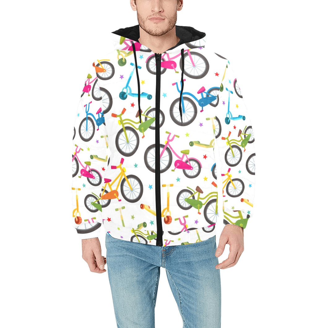 Bicycle Pattern Print Design 02 Men's Padded Hooded Jacket(ModelH42)