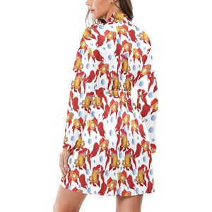 Goldfish Pattern Print Design 02 Women's Long Sleeve Belted Night Robe