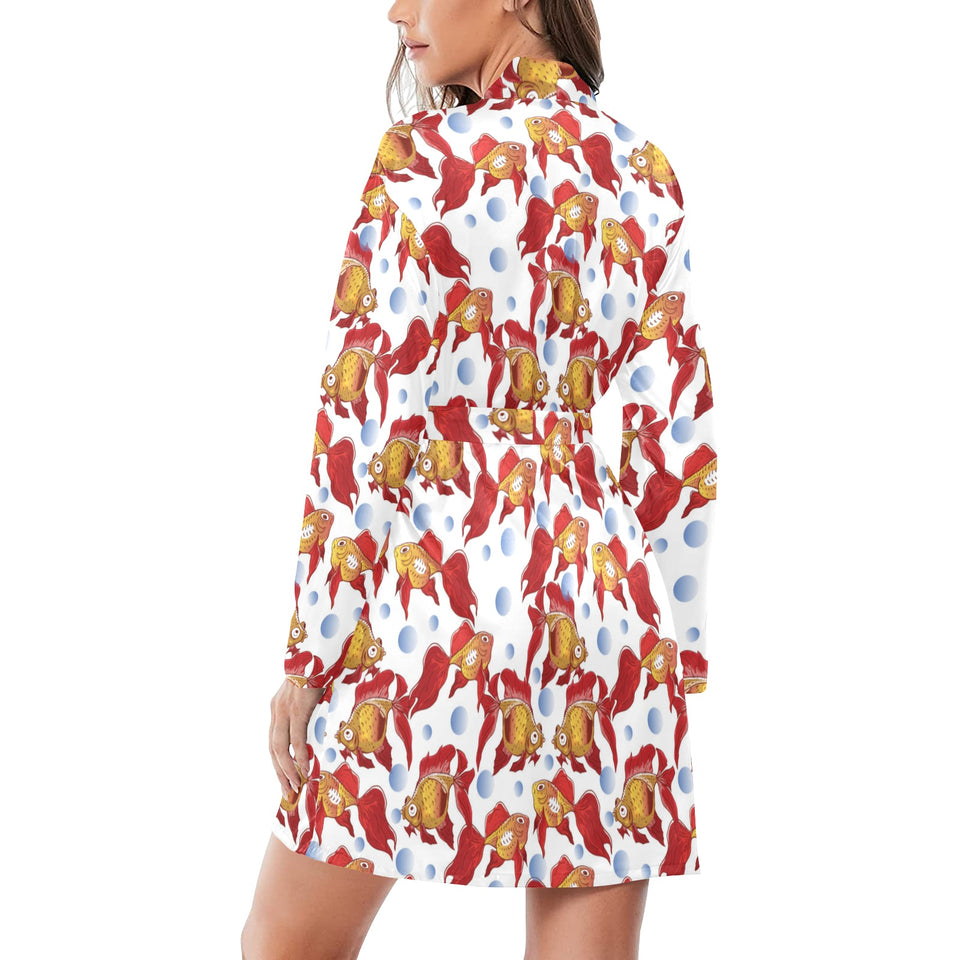 Goldfish Pattern Print Design 02 Women's Long Sleeve Belted Night Robe