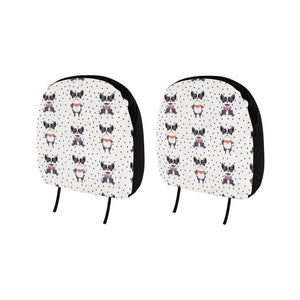 Cute Boston Terrier Pokka Dot Pattern Car Headrest Cover