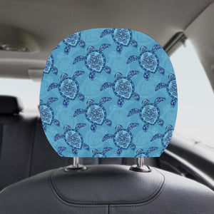 Sea Turtle Blue Tribal Pattern Car Headrest Cover