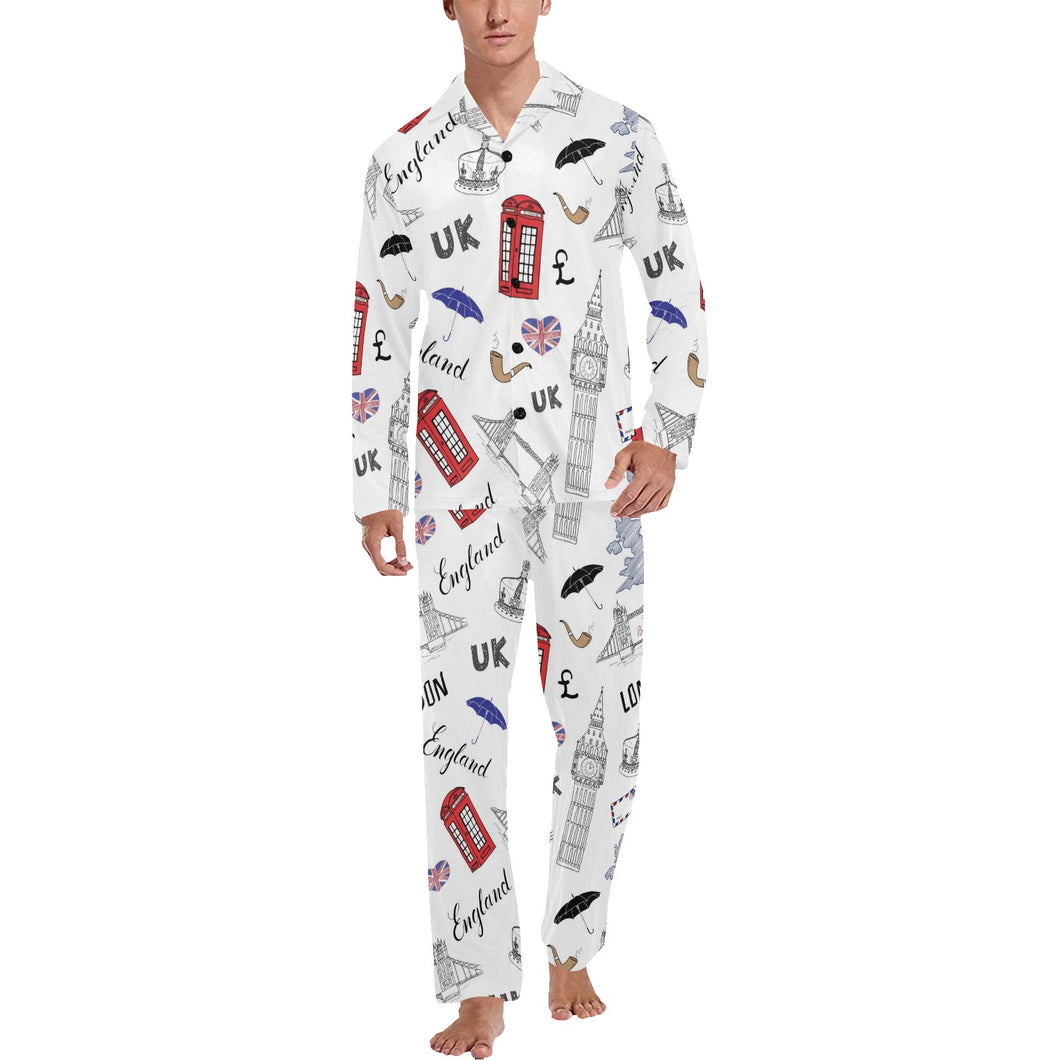 British Pattern Print Design 01 Men's Long Pajama Set