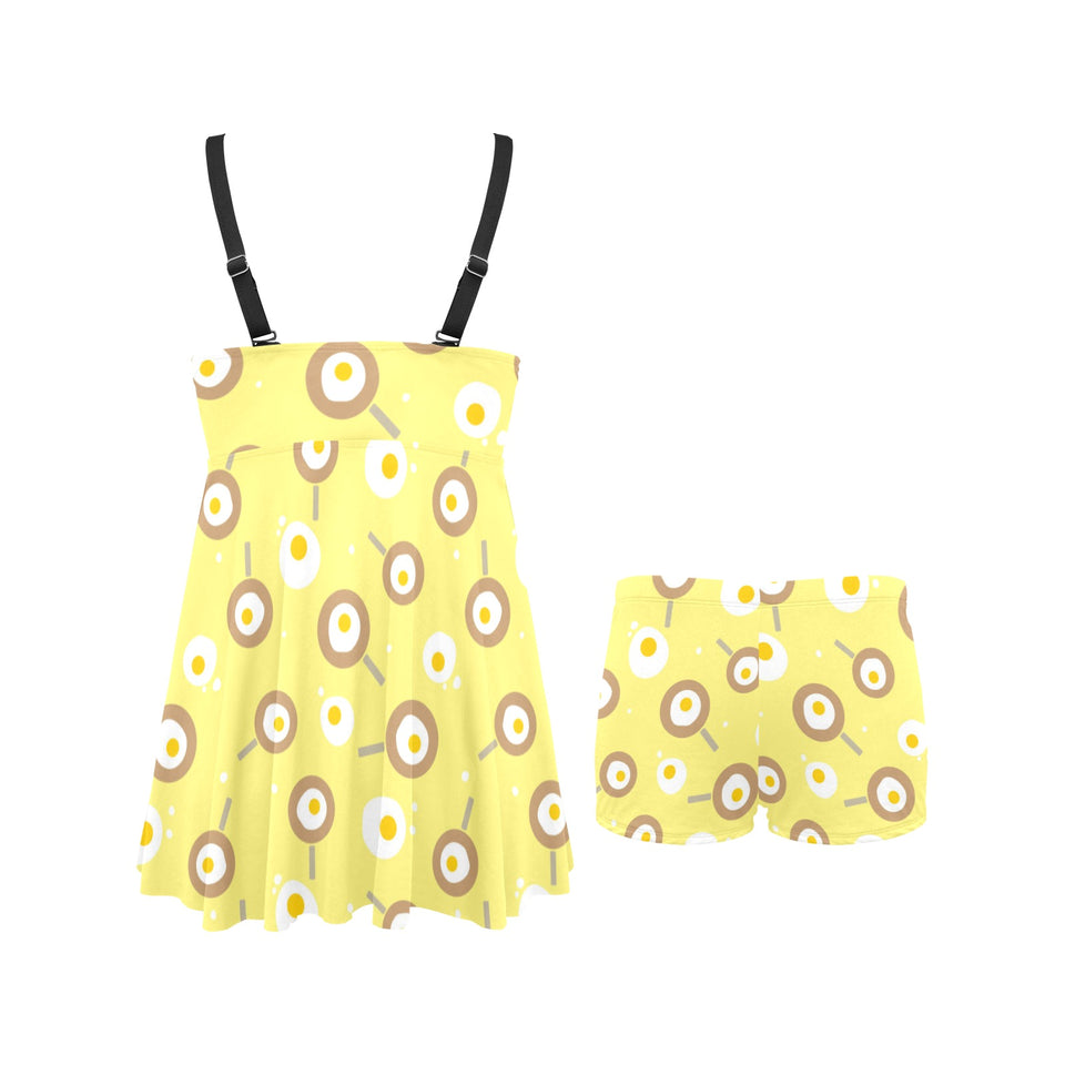 Fried Eggs Pattern Print Design 03 Chest Sexy Pleated Two Piece Swim Dress