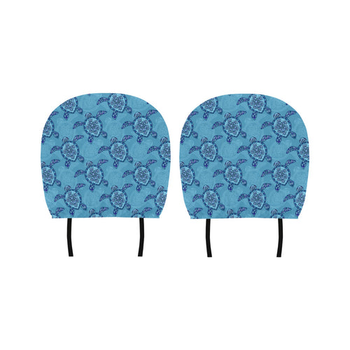 Sea Turtle Blue Tribal Pattern Car Headrest Cover