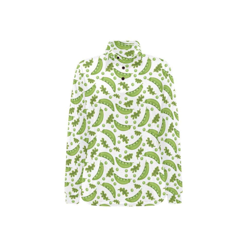 Green Peas Pattern Print Design 02 Women's Long Sleeve Polo Shirt