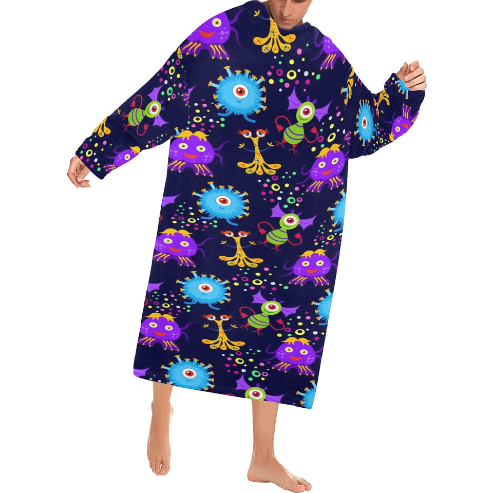 Alien Pattern Print Design 01 Blanket Robe with Sleeves