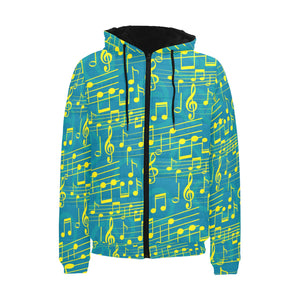 Music Notes Pattern Print Design 05 Men's Padded Hooded Jacket(ModelH42)