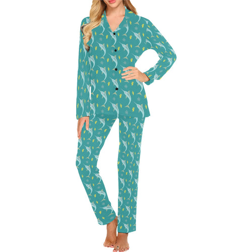 Swordfish Pattern Print Design 04 Women's Long Pajama Set