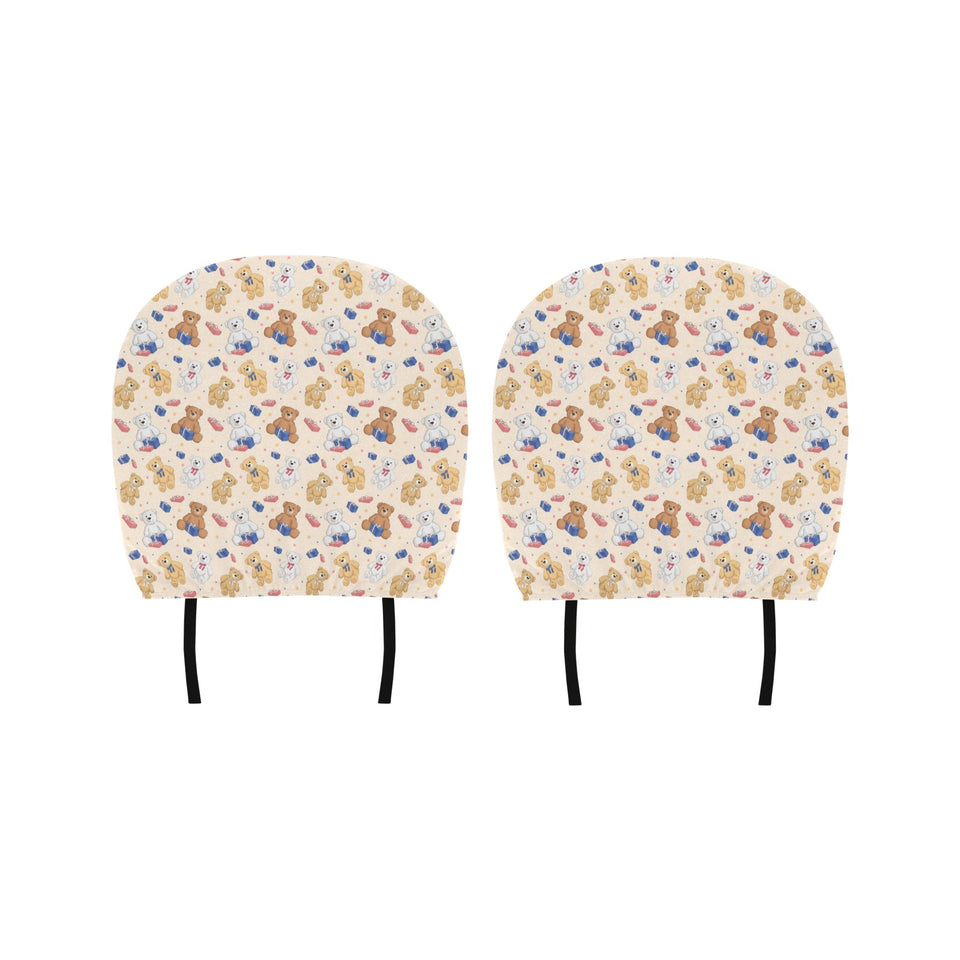 Teddy Bear Pattern Print Design 01 Car Headrest Cover