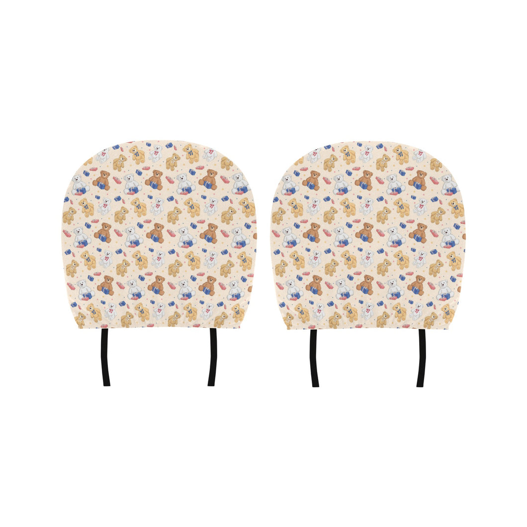 Teddy Bear Pattern Print Design 01 Car Headrest Cover