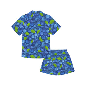 Blueberry Pattern Background Kids' Boys' Girls' V-Neck Short Pajama Set