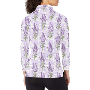 Lavender Pattern Theme Women's Long Sleeve Polo Shirt