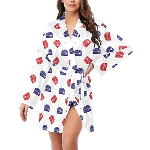 Hamburger Pattern Print Design 04 Women's Long Sleeve Belted Night Robe