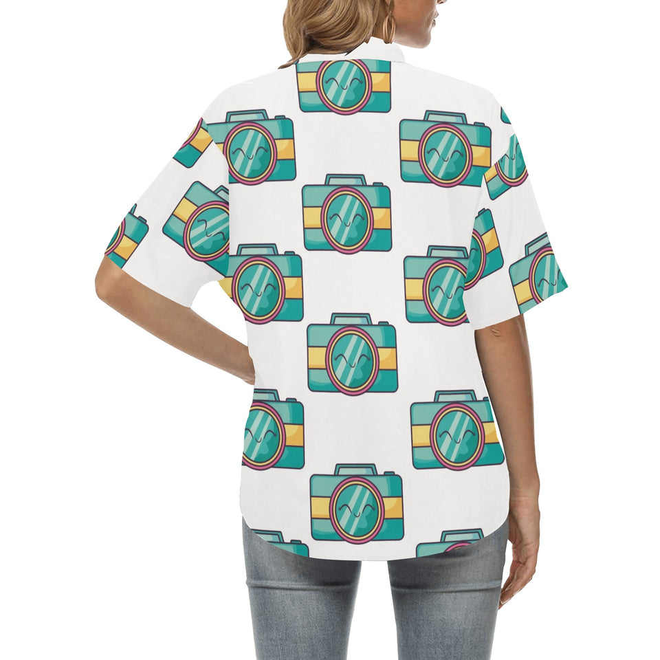 Camera Pattern Print Design 02 Women's All Over Print Hawaiian Shirt