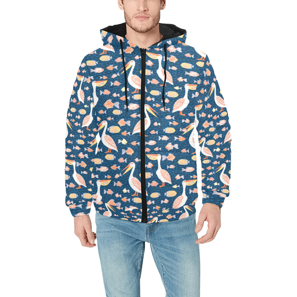 Pelican Pattern Print Design 01 Men's Padded Hooded Jacket(ModelH42)