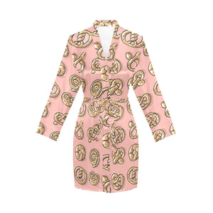 Pretzels Pattern Print Design 04 Women's Long Sleeve Belted Night Robe