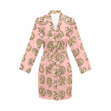 Pretzels Pattern Print Design 04 Women's Long Sleeve Belted Night Robe