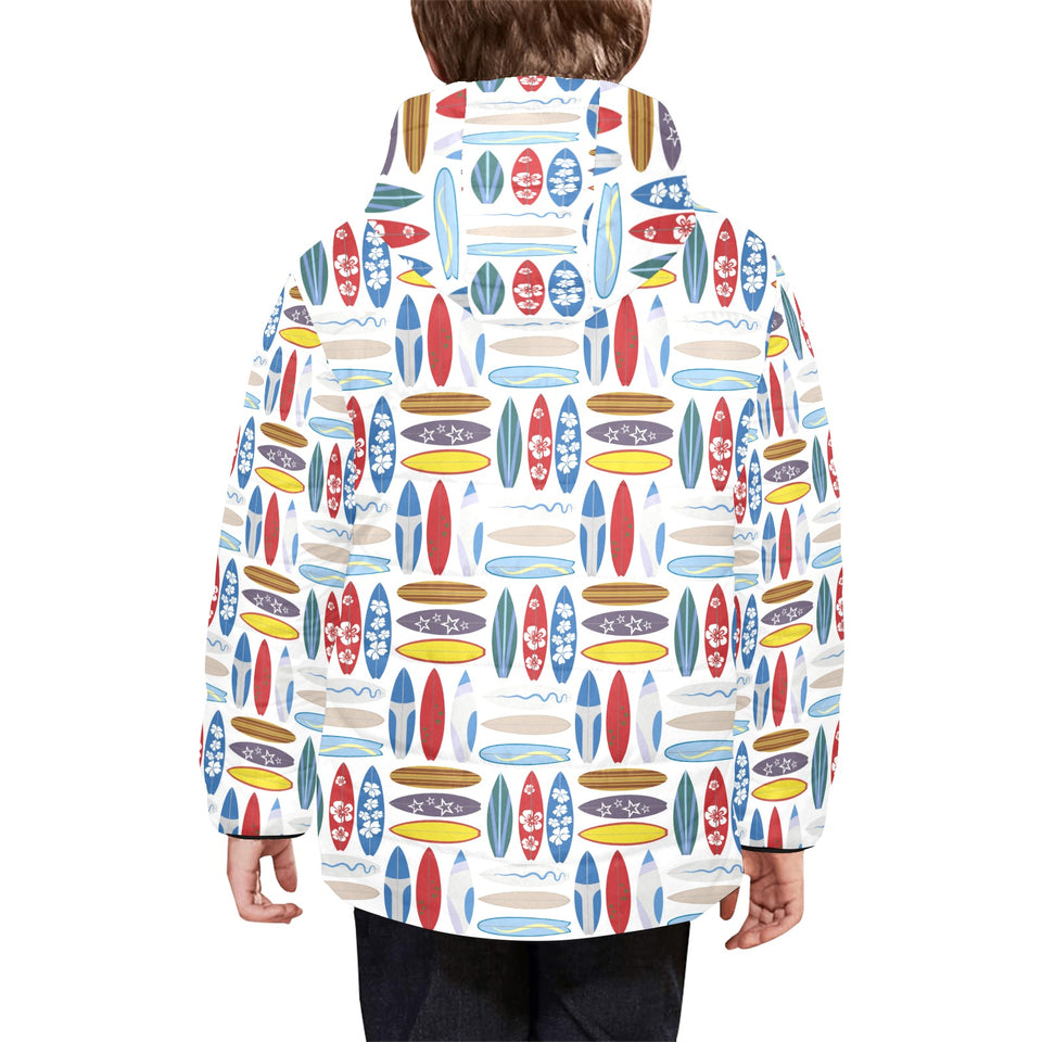 Surfboard Pattern Print Design 02 Kids' Boys' Girls' Padded Hooded Jacket