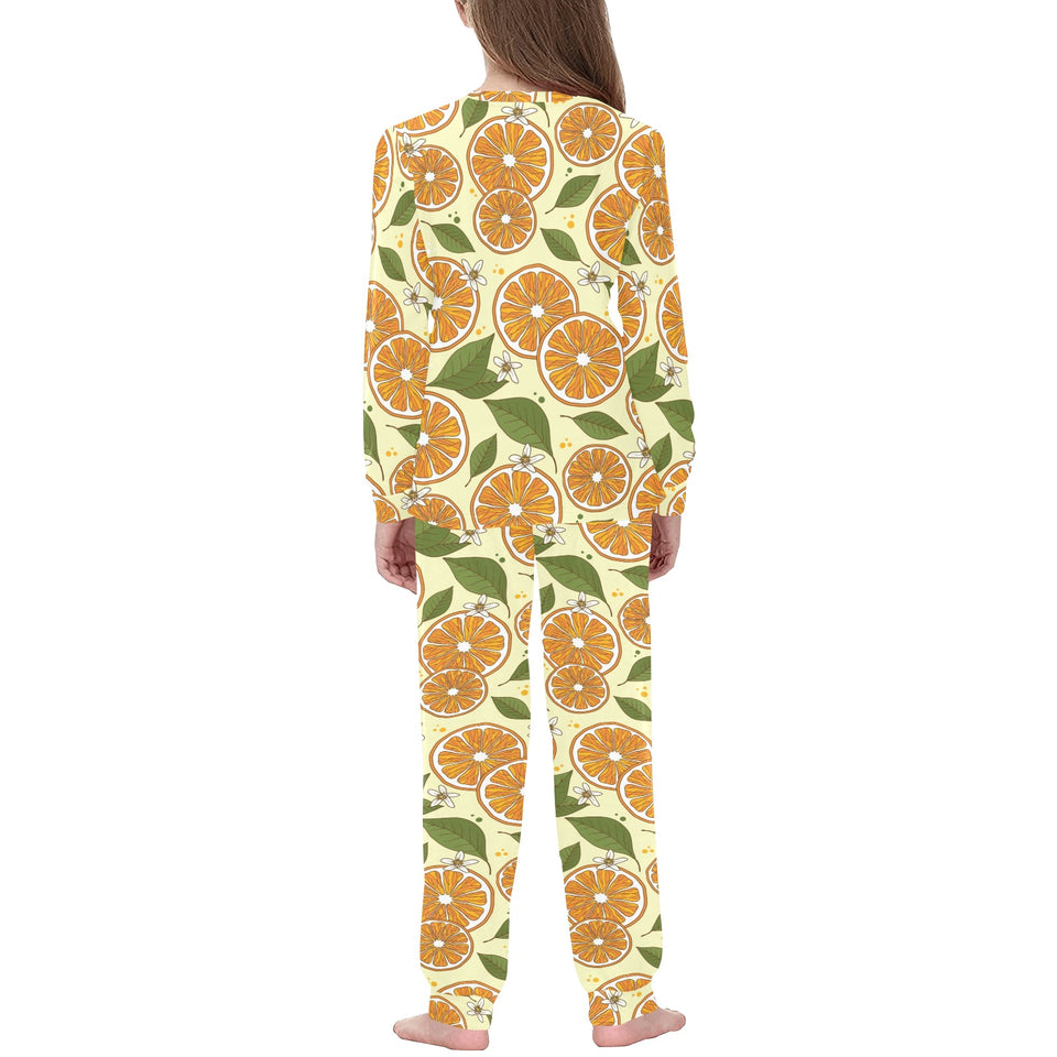 Sliced Orange Leaves Pattern Kids' Boys' Girls' All Over Print Pajama Set