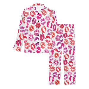 Lips Pattern Print Design 04 Men's Long Pajama Set