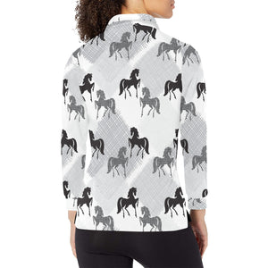 Horse Pattern Women's Long Sleeve Polo Shirt