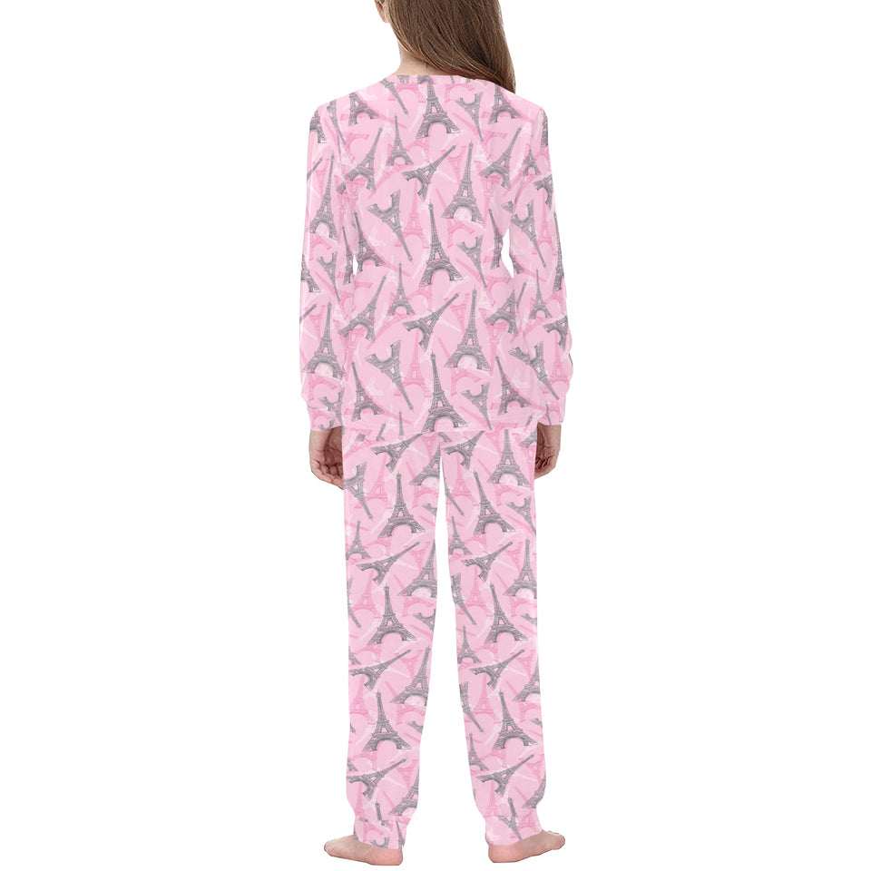 Eiffel Tower Pink Background Pattern Print Design Kids' Boys' Girls' All Over Print Pajama Set