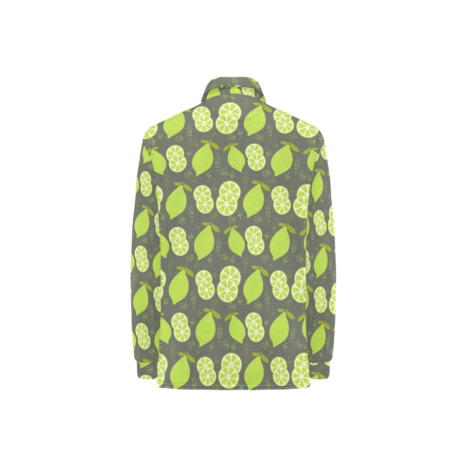 Lime Pattern Theme Women's Long Sleeve Polo Shirt