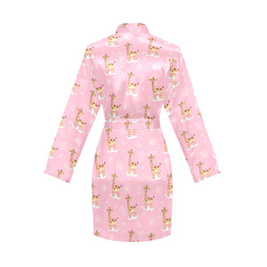 Giraffe Pattern Print Design 01 Women's Long Sleeve Belted Night Robe