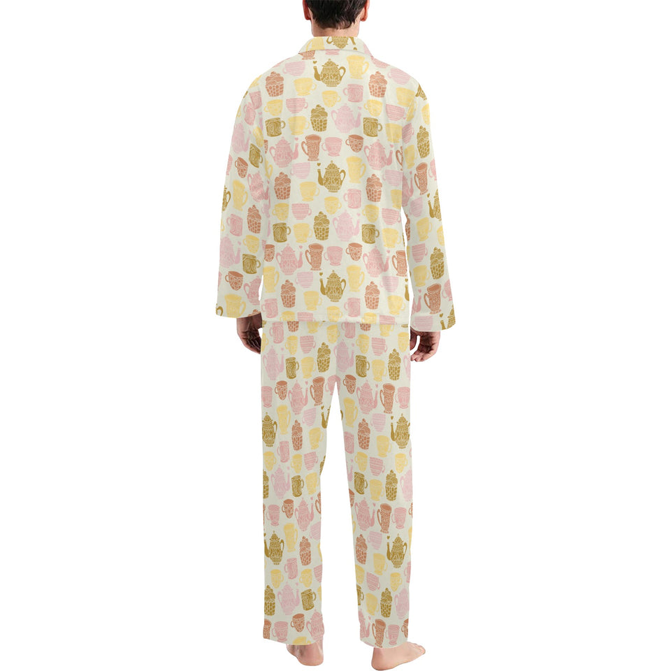 Tea pots Pattern Print Design 02 Men's Long Pajama Set