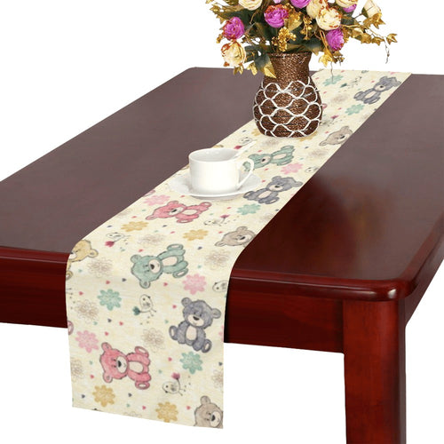 Teddy Bear Pattern Print Design 05 Table Runner