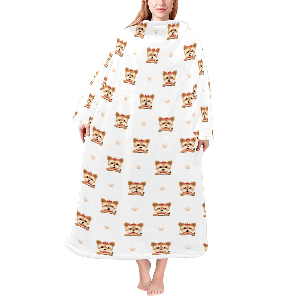 Yorkshire Terrier Pattern Print Design 03 Blanket Robe with Sleeves